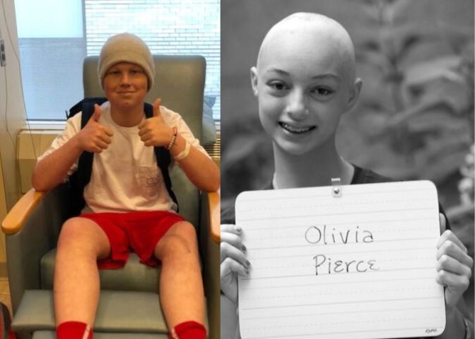 Olivia Pierce (left) and John Varney (right) durin their treatments for osteosarcoma.